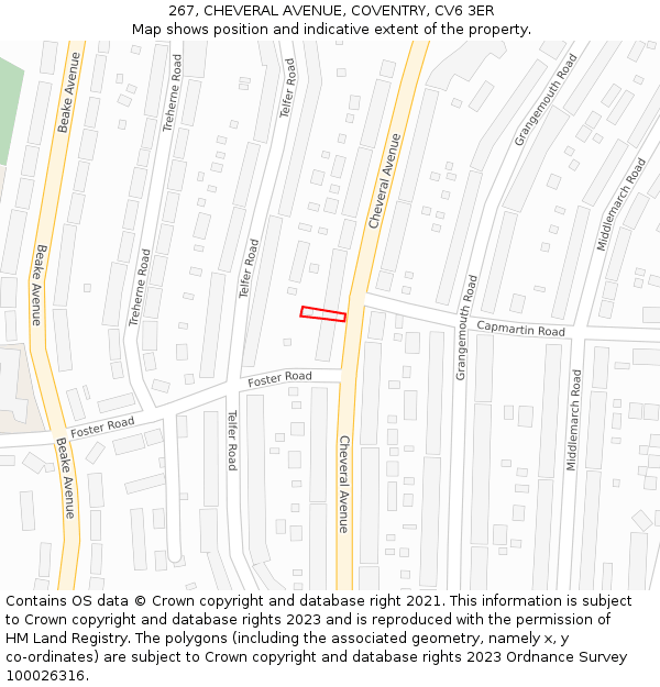 267, CHEVERAL AVENUE, COVENTRY, CV6 3ER: Location map and indicative extent of plot