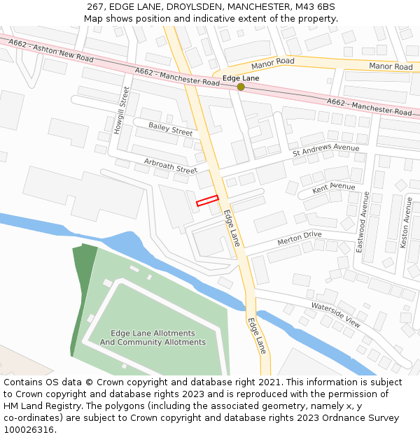 267, EDGE LANE, DROYLSDEN, MANCHESTER, M43 6BS: Location map and indicative extent of plot
