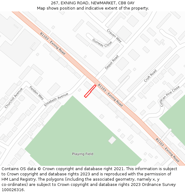 267, EXNING ROAD, NEWMARKET, CB8 0AY: Location map and indicative extent of plot