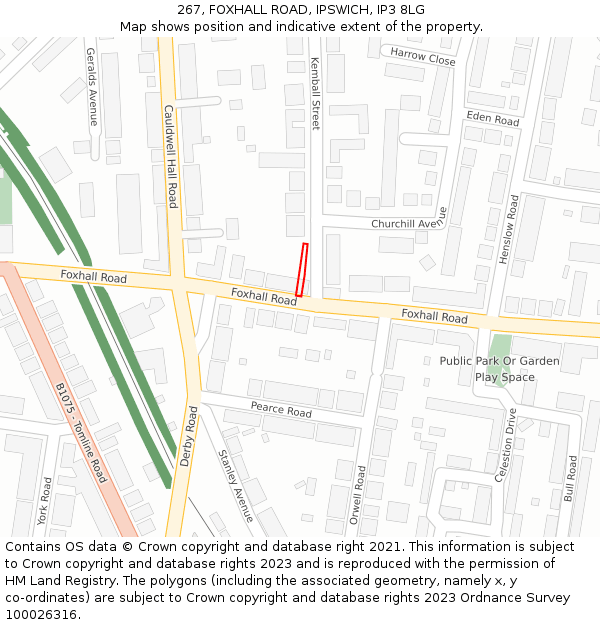 267, FOXHALL ROAD, IPSWICH, IP3 8LG: Location map and indicative extent of plot