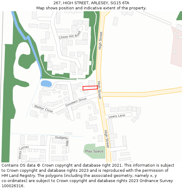 267, HIGH STREET, ARLESEY, SG15 6TA: Location map and indicative extent of plot