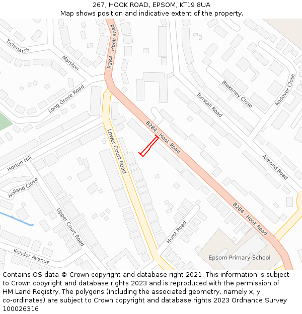 267, HOOK ROAD, EPSOM, KT19 8UA: Location map and indicative extent of plot