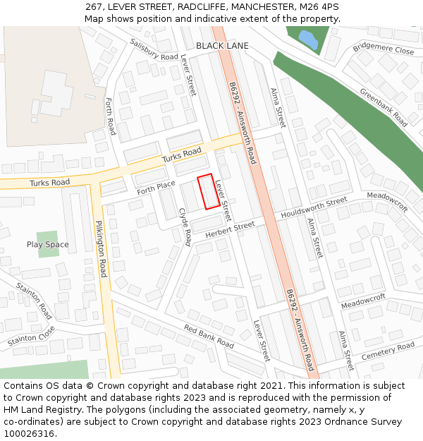 267, LEVER STREET, RADCLIFFE, MANCHESTER, M26 4PS: Location map and indicative extent of plot