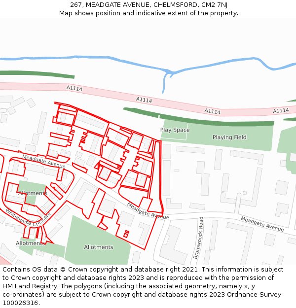267, MEADGATE AVENUE, CHELMSFORD, CM2 7NJ: Location map and indicative extent of plot