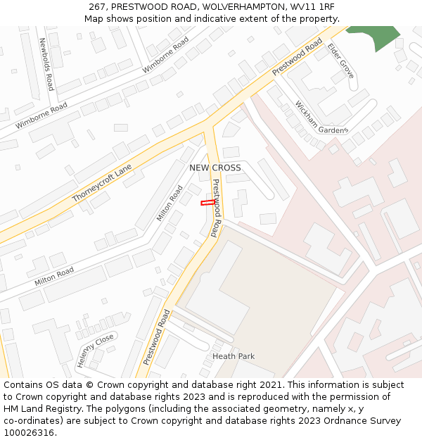 267, PRESTWOOD ROAD, WOLVERHAMPTON, WV11 1RF: Location map and indicative extent of plot