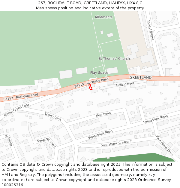 267, ROCHDALE ROAD, GREETLAND, HALIFAX, HX4 8JG: Location map and indicative extent of plot