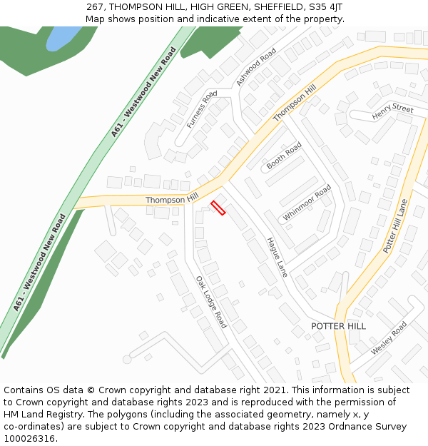 267, THOMPSON HILL, HIGH GREEN, SHEFFIELD, S35 4JT: Location map and indicative extent of plot