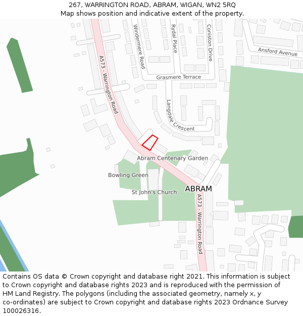 267, WARRINGTON ROAD, ABRAM, WIGAN, WN2 5RQ: Location map and indicative extent of plot