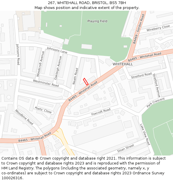 267, WHITEHALL ROAD, BRISTOL, BS5 7BH: Location map and indicative extent of plot