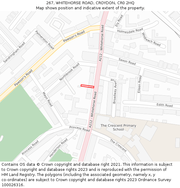 267, WHITEHORSE ROAD, CROYDON, CR0 2HQ: Location map and indicative extent of plot