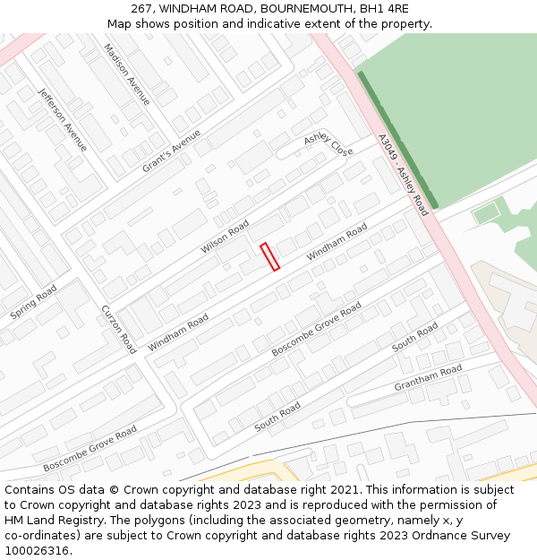 267, WINDHAM ROAD, BOURNEMOUTH, BH1 4RE: Location map and indicative extent of plot