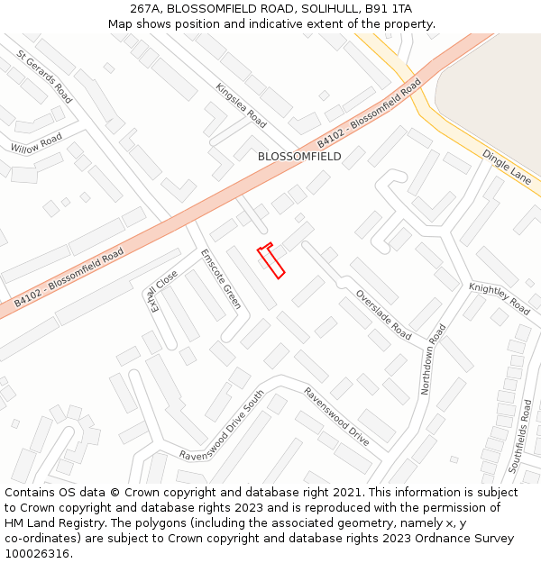 267A, BLOSSOMFIELD ROAD, SOLIHULL, B91 1TA: Location map and indicative extent of plot