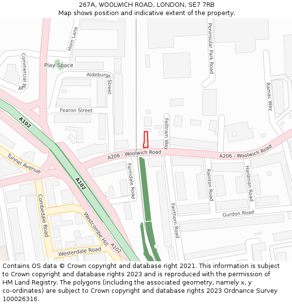267A, WOOLWICH ROAD, LONDON, SE7 7RB: Location map and indicative extent of plot
