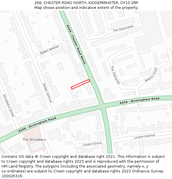 268, CHESTER ROAD NORTH, KIDDERMINSTER, DY10 2RR: Location map and indicative extent of plot