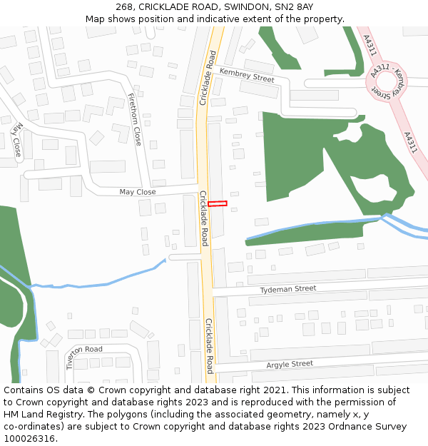 268, CRICKLADE ROAD, SWINDON, SN2 8AY: Location map and indicative extent of plot