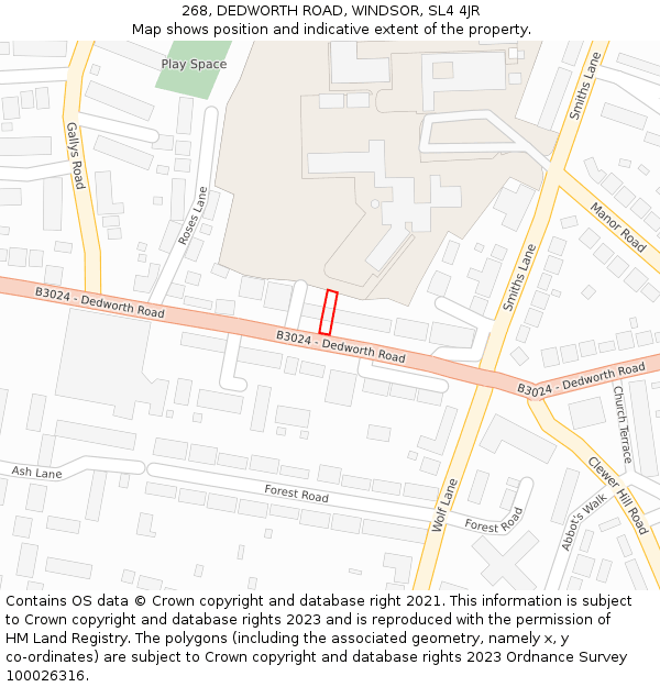 268, DEDWORTH ROAD, WINDSOR, SL4 4JR: Location map and indicative extent of plot