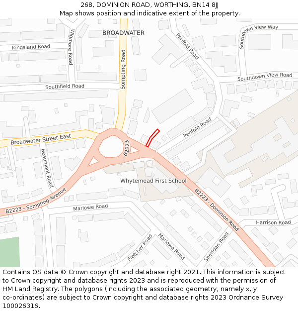 268, DOMINION ROAD, WORTHING, BN14 8JJ: Location map and indicative extent of plot