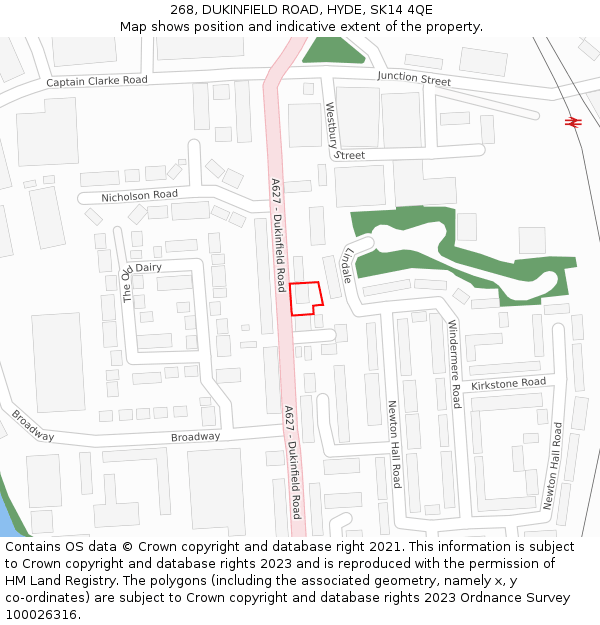 268, DUKINFIELD ROAD, HYDE, SK14 4QE: Location map and indicative extent of plot