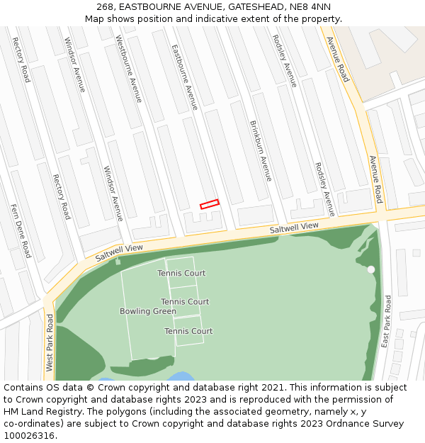 268, EASTBOURNE AVENUE, GATESHEAD, NE8 4NN: Location map and indicative extent of plot