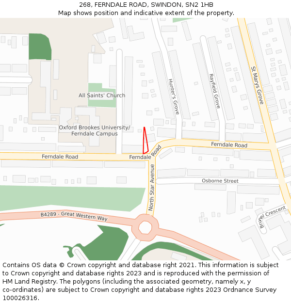 268, FERNDALE ROAD, SWINDON, SN2 1HB: Location map and indicative extent of plot