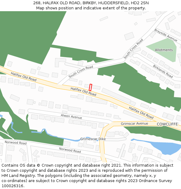 268, HALIFAX OLD ROAD, BIRKBY, HUDDERSFIELD, HD2 2SN: Location map and indicative extent of plot
