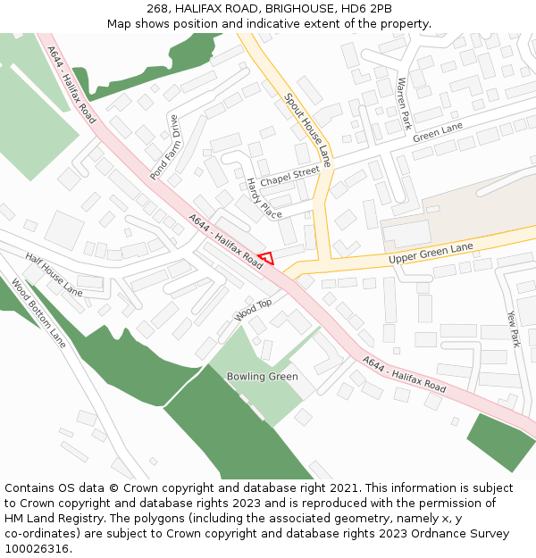 268, HALIFAX ROAD, BRIGHOUSE, HD6 2PB: Location map and indicative extent of plot