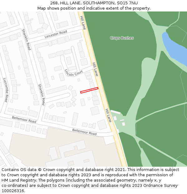 268, HILL LANE, SOUTHAMPTON, SO15 7NU: Location map and indicative extent of plot