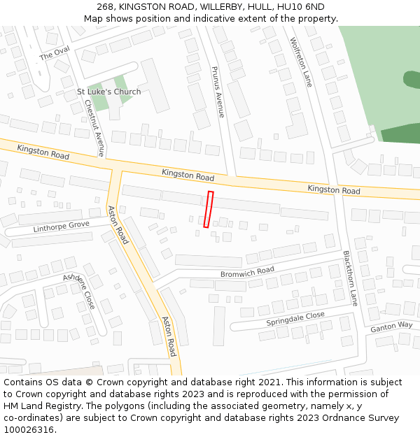 268, KINGSTON ROAD, WILLERBY, HULL, HU10 6ND: Location map and indicative extent of plot