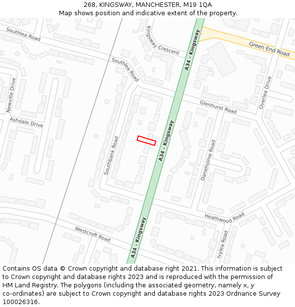 268, KINGSWAY, MANCHESTER, M19 1QA: Location map and indicative extent of plot