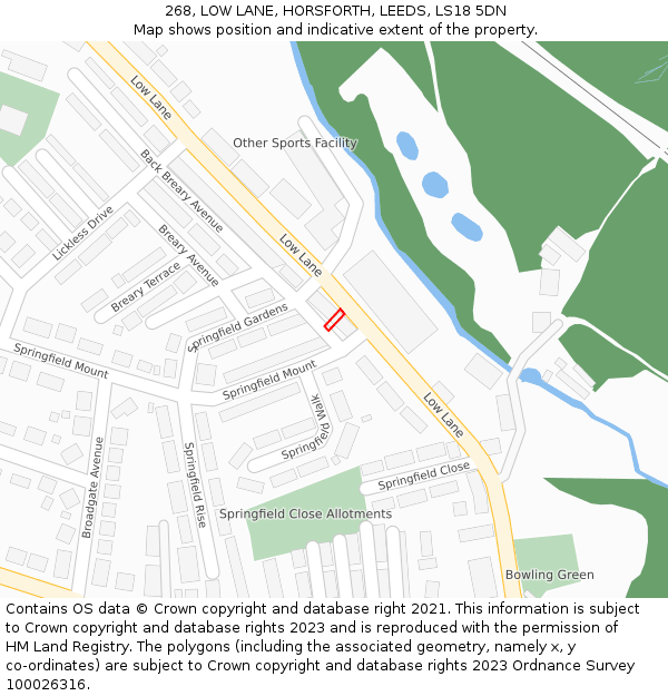 268, LOW LANE, HORSFORTH, LEEDS, LS18 5DN: Location map and indicative extent of plot