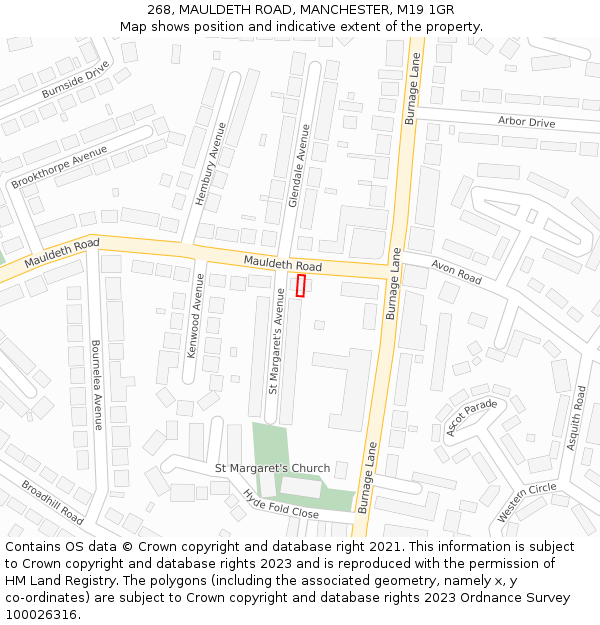 268, MAULDETH ROAD, MANCHESTER, M19 1GR: Location map and indicative extent of plot
