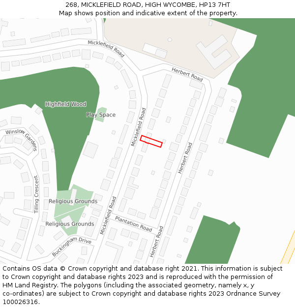 268, MICKLEFIELD ROAD, HIGH WYCOMBE, HP13 7HT: Location map and indicative extent of plot