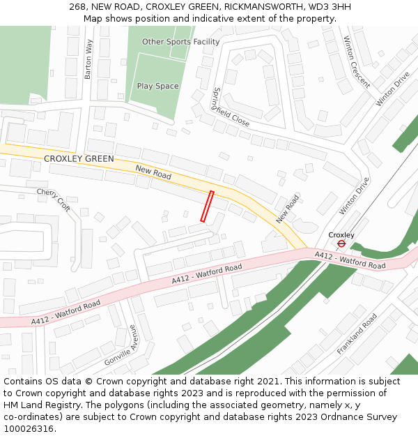 268, NEW ROAD, CROXLEY GREEN, RICKMANSWORTH, WD3 3HH: Location map and indicative extent of plot