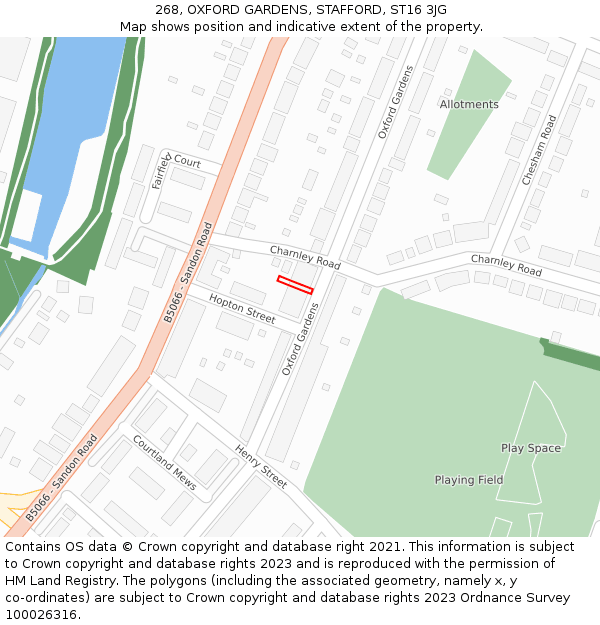 268, OXFORD GARDENS, STAFFORD, ST16 3JG: Location map and indicative extent of plot
