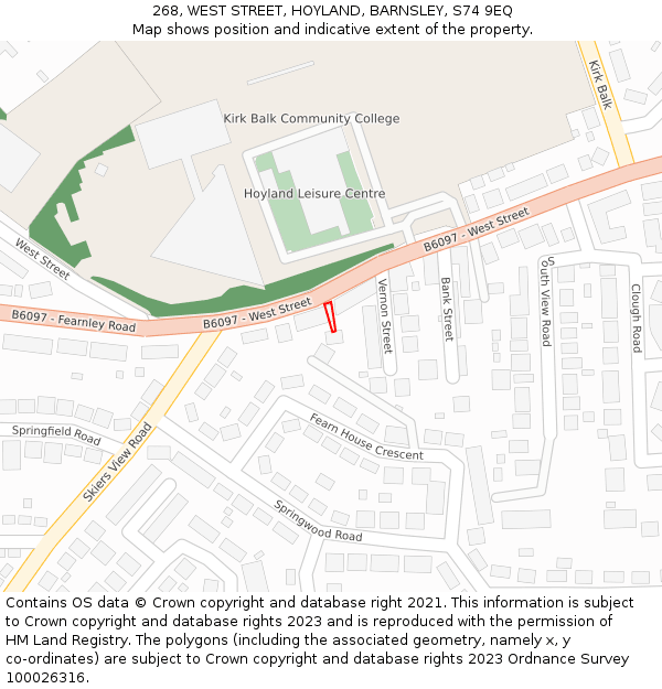 268, WEST STREET, HOYLAND, BARNSLEY, S74 9EQ: Location map and indicative extent of plot