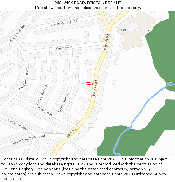 268, WICK ROAD, BRISTOL, BS4 4HT: Location map and indicative extent of plot