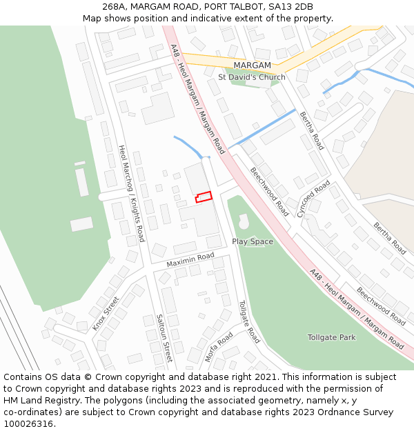 268A, MARGAM ROAD, PORT TALBOT, SA13 2DB: Location map and indicative extent of plot