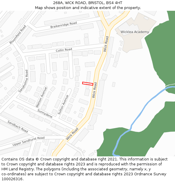 268A, WICK ROAD, BRISTOL, BS4 4HT: Location map and indicative extent of plot