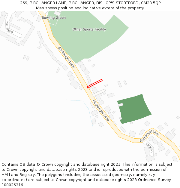 269, BIRCHANGER LANE, BIRCHANGER, BISHOP'S STORTFORD, CM23 5QP: Location map and indicative extent of plot