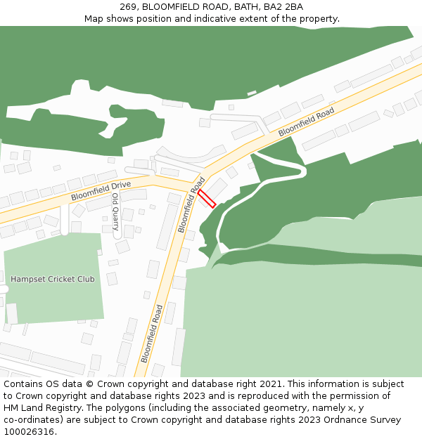 269, BLOOMFIELD ROAD, BATH, BA2 2BA: Location map and indicative extent of plot