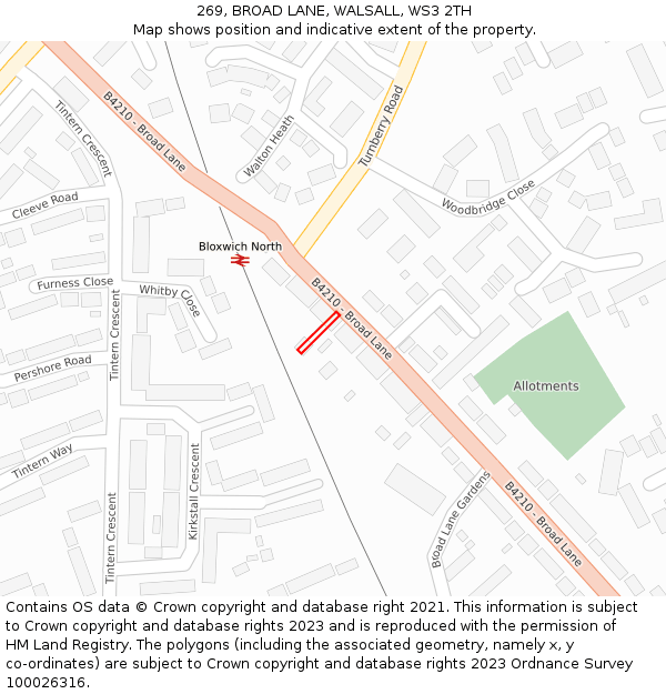 269, BROAD LANE, WALSALL, WS3 2TH: Location map and indicative extent of plot