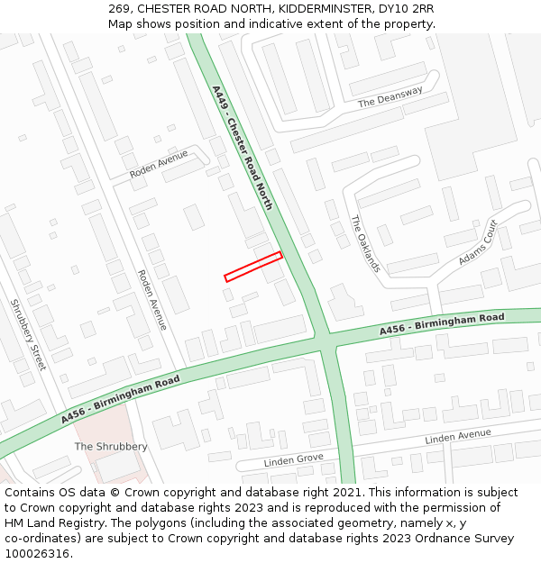 269, CHESTER ROAD NORTH, KIDDERMINSTER, DY10 2RR: Location map and indicative extent of plot
