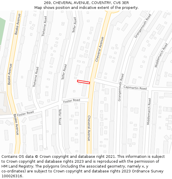 269, CHEVERAL AVENUE, COVENTRY, CV6 3ER: Location map and indicative extent of plot