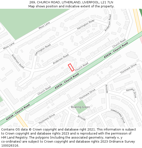 269, CHURCH ROAD, LITHERLAND, LIVERPOOL, L21 7LN: Location map and indicative extent of plot