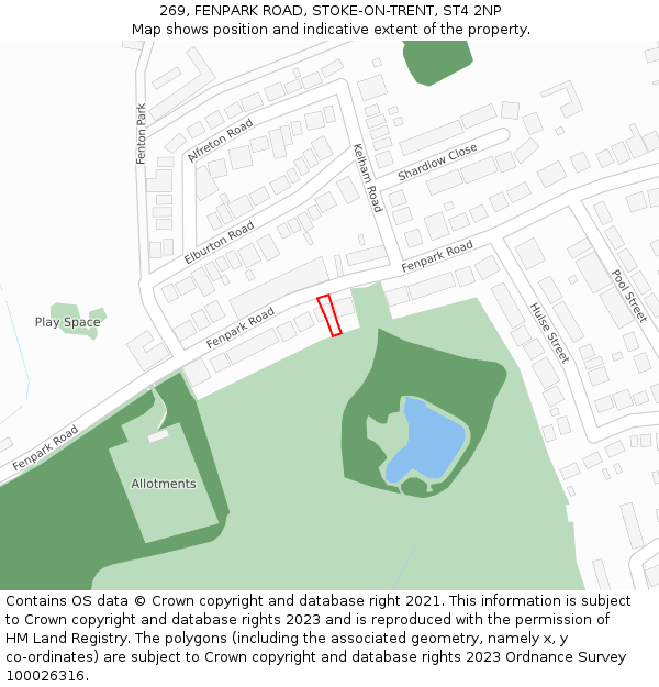 269, FENPARK ROAD, STOKE-ON-TRENT, ST4 2NP: Location map and indicative extent of plot