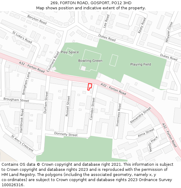 269, FORTON ROAD, GOSPORT, PO12 3HD: Location map and indicative extent of plot
