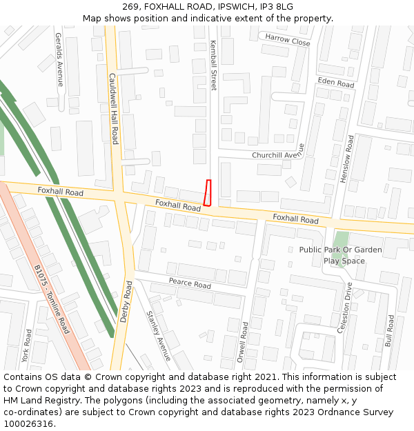 269, FOXHALL ROAD, IPSWICH, IP3 8LG: Location map and indicative extent of plot
