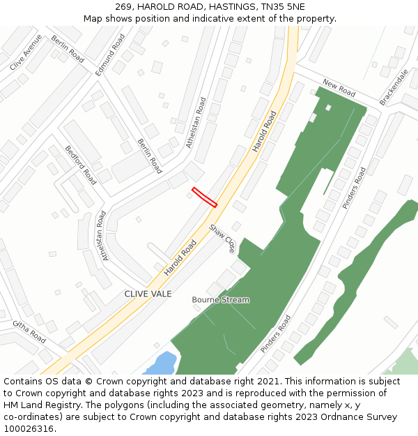 269, HAROLD ROAD, HASTINGS, TN35 5NE: Location map and indicative extent of plot