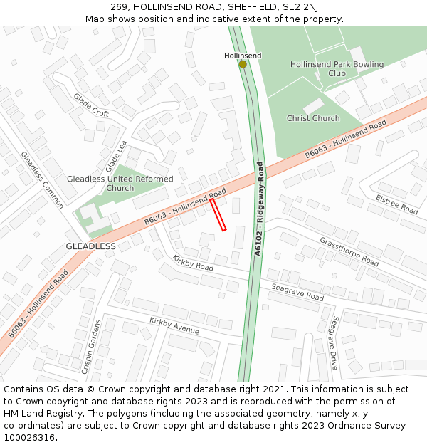 269, HOLLINSEND ROAD, SHEFFIELD, S12 2NJ: Location map and indicative extent of plot