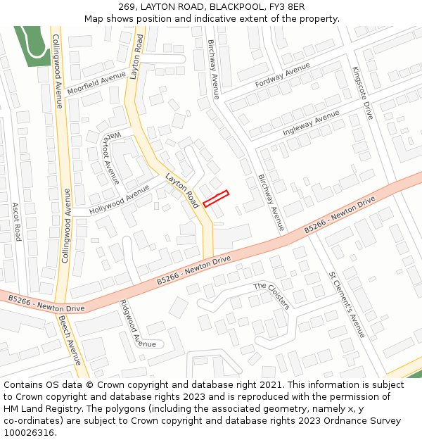 269, LAYTON ROAD, BLACKPOOL, FY3 8ER: Location map and indicative extent of plot